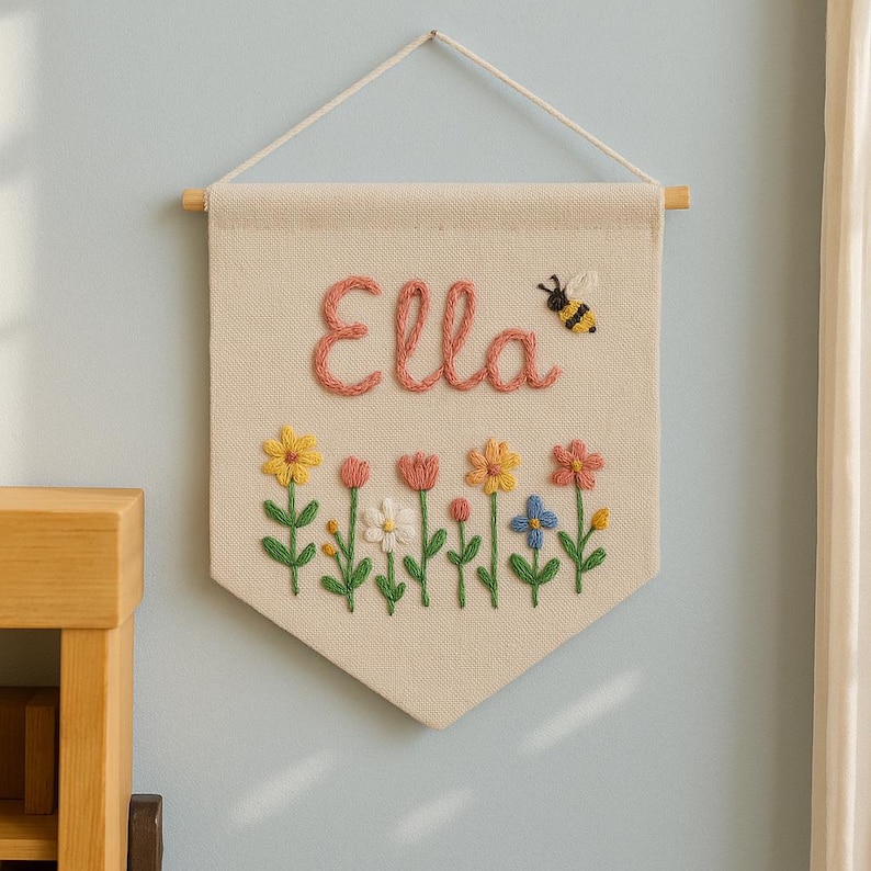 Custom Name Embroidery Wall Hanging Banner