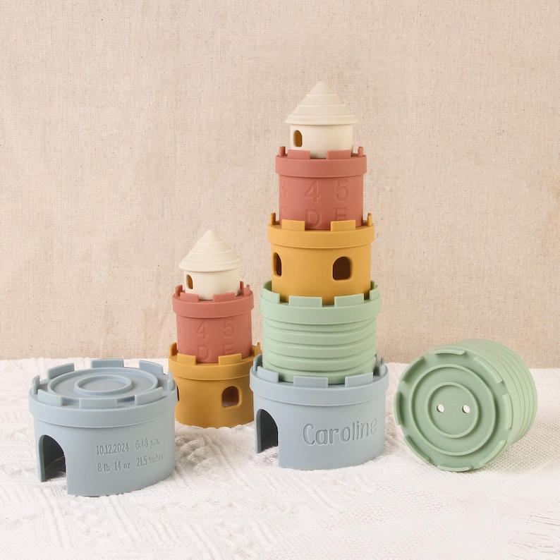 Montessori Toy for Newborns: Personalized Silicone Castle Stacking Toy